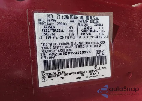 1997 Mercury Mountaineer z USA, uszkodzony, nr VIN 4M2DU55P7VUJ13298